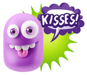 3d Rendering Smile Character Emoticon Expression saying Kisses w