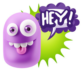 3d Illustration Laughing Character Emoji Expression saying Hey w