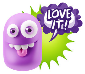 3d Rendering Smile Character Emoticon Expression saying I Love I