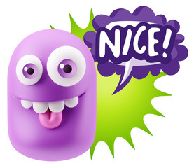 3d Rendering Smile Character Emoticon Expression saying Nice wit