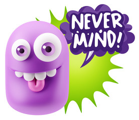 3d Rendering Smile Character Emoticon Expression saying Never Mi