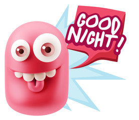 3d Rendering Smile Character Emoticon Expression saying Good Nig