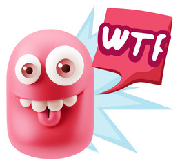 3d Rendering Smile Character Emoticon Expression saying WTF with