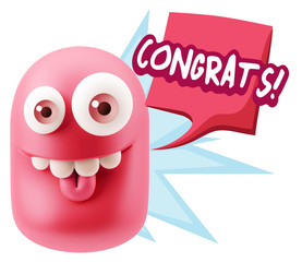 3d Rendering Smile Character Emoticon Expression saying Congrats