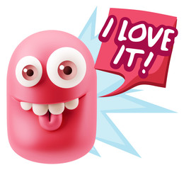 3d Rendering Smile Character Emoticon Expression saying I Love I