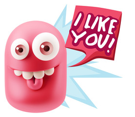 3d Illustration Laughing Character Emoji Expression saying I Lik