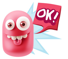 3d Rendering Smile Character Emoticon Expression saying Ok with