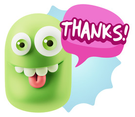 3d Rendering Smile Character Emoticon Expression saying Thanks w