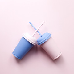 Plastic cups straw. Art poster - 112678539