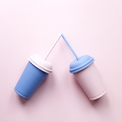 Plastic cups straw. Art poster - 112678544