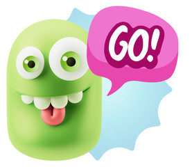 3d Rendering Smile Character Emoticon Expression saying Go with