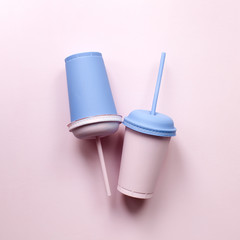 Plastic cups straw. Art poster - 112678563