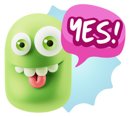 3d Rendering Smile Character Emoticon Expression saying Yes with
