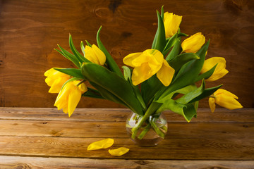 Yellow spring tulips bouquet