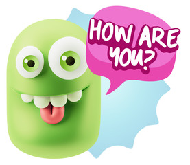 3d Rendering Smile Character Emoticon Expression saying How Are