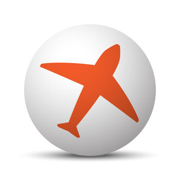 Orange Airplane icon on white ball