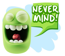3d Rendering Smile Character Emoticon Expression saying Never Mi