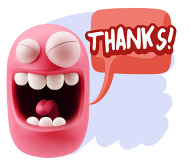 3d Rendering Smile Character Emoticon Expression saying Thanks w