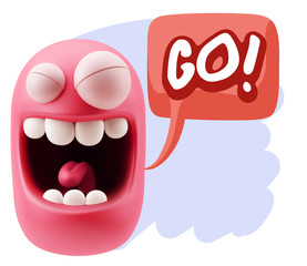 3d Rendering Smile Character Emoticon Expression saying Go with