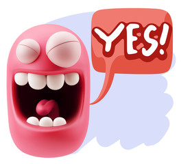 3d Rendering Smile Character Emoticon Expression saying Yes with