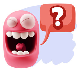 3d Illustration Laughing Character Emoji Expression saying ? wit