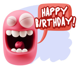 3d Rendering Smile Character Emoticon Expression saying Happy Bi