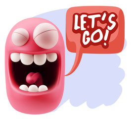 3d Rendering Smile Character Emoticon Expression saying Let'S Go