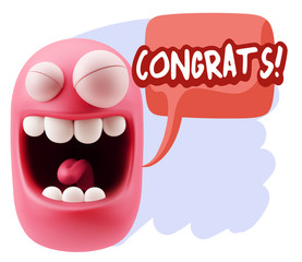 3d Rendering Smile Character Emoticon Expression saying Congrats