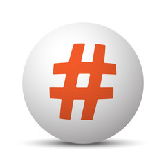 Obraz premium Orange Hashtag icon on white ball