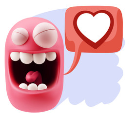 3d Rendering Smile Character Emoticon Expressing Love with a Hea