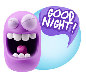 3d Rendering Smile Character Emoticon Expression saying Good Nig