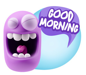3d Rendering Smile Character Emoticon Expression saying Good Mor