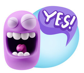 3d Rendering Smile Character Emoticon Expression saying Yes with