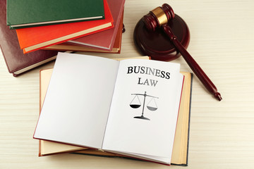 Open book with words business law