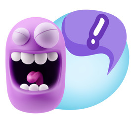 3d Rendering Smile Character Emoticon Expression saying ! with C