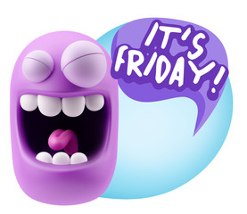 3d Rendering Smile Character Emoticon Expression saying It's Fri