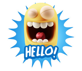 3d Rendering Smile Character Emoticon Expression saying Hello wi
