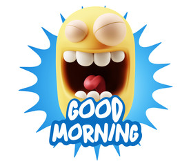 3d Rendering Smile Character Emoticon Expression saying Good Mor