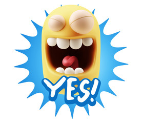 3d Rendering Smile Character Emoticon Expression saying Yes with