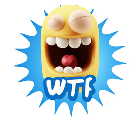 3d Rendering Smile Character Emoticon Expression saying WTF with