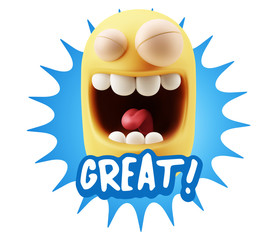 3d Illustration Laughing Character Emoji Expression saying Great