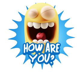 3d Rendering Smile Character Emoticon Expression saying How Are