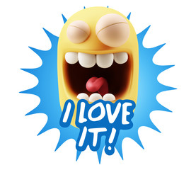 3d Rendering Smile Character Emoticon Expression saying I Love I