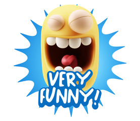 3d Rendering Smile Character Emoticon Expression saying Very Fun