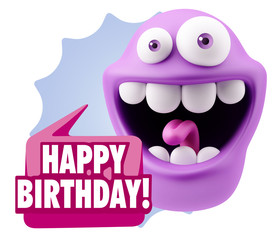 3d Rendering Smile Character Emoticon Expression saying Happy Bi