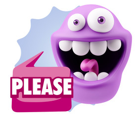 3d Illustration Laughing Character Emoji Expression saying Pleas
