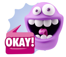 3d Illustration Laughing Character Emoji Expression saying Okay