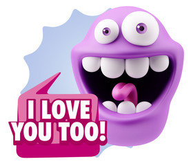 3d Illustration Laughing Character Emoji Expression saying I Lov