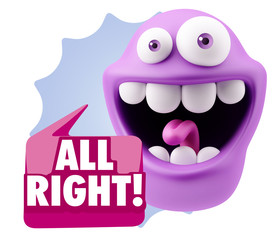 3d Rendering Smile Character Emoticon Expression saying All Righ