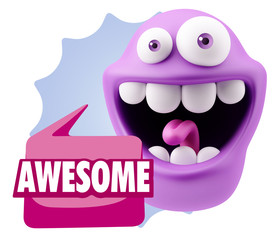 3d Rendering Smile Character Emoticon Expression saying Awesome
